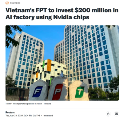 越南科技巨頭FPT聯姻英偉達，斥資2億美元共建AI未來工廠，賦能全球人工智能應用軟件開發